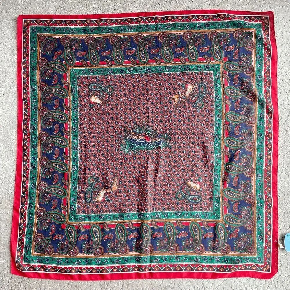 VTG 80s Avon Italy Paisley Duck Scarf 30” Square Large Print